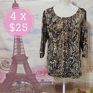 Ruby Rd. Snakeskin Print Blouse in Black, Brown, and Cream Sz 1X